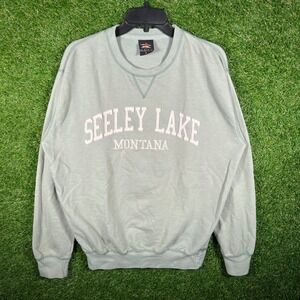Prairie Mountain Seeley Lake Montana Sweatshirt Sage Green Graphic Crewneck S